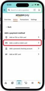 Select the option of Add credit or debit card